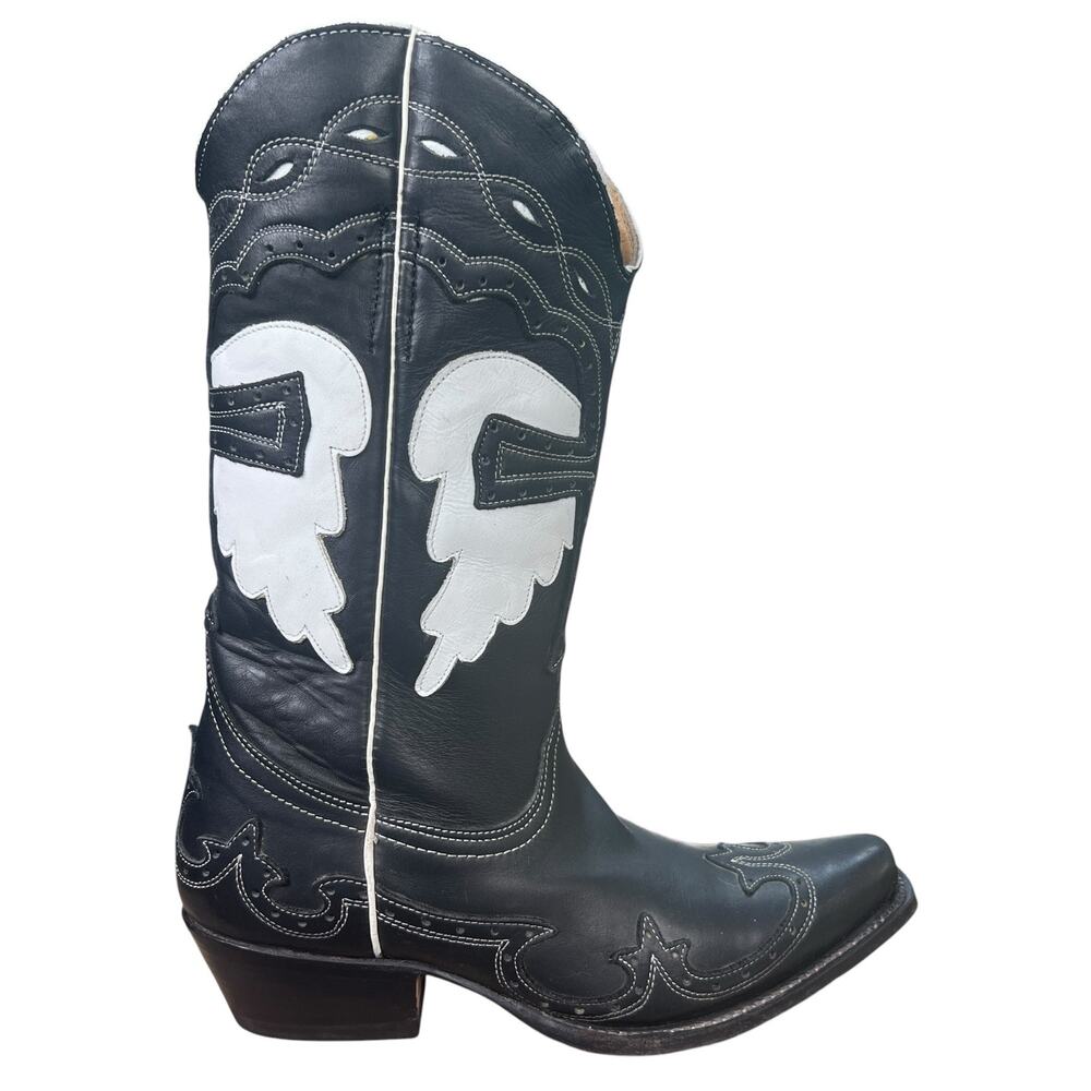 Vintage Loblan Black White Flame Leather Cowgirl Boots Size 7.5